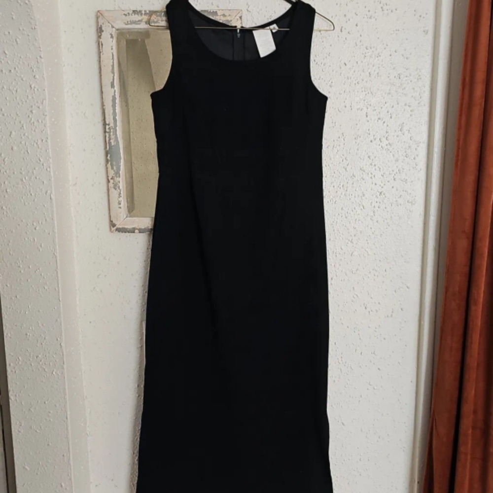 Vintage 90s Grunge Faux Suede Black Sleeveless Dress Womens Size 8